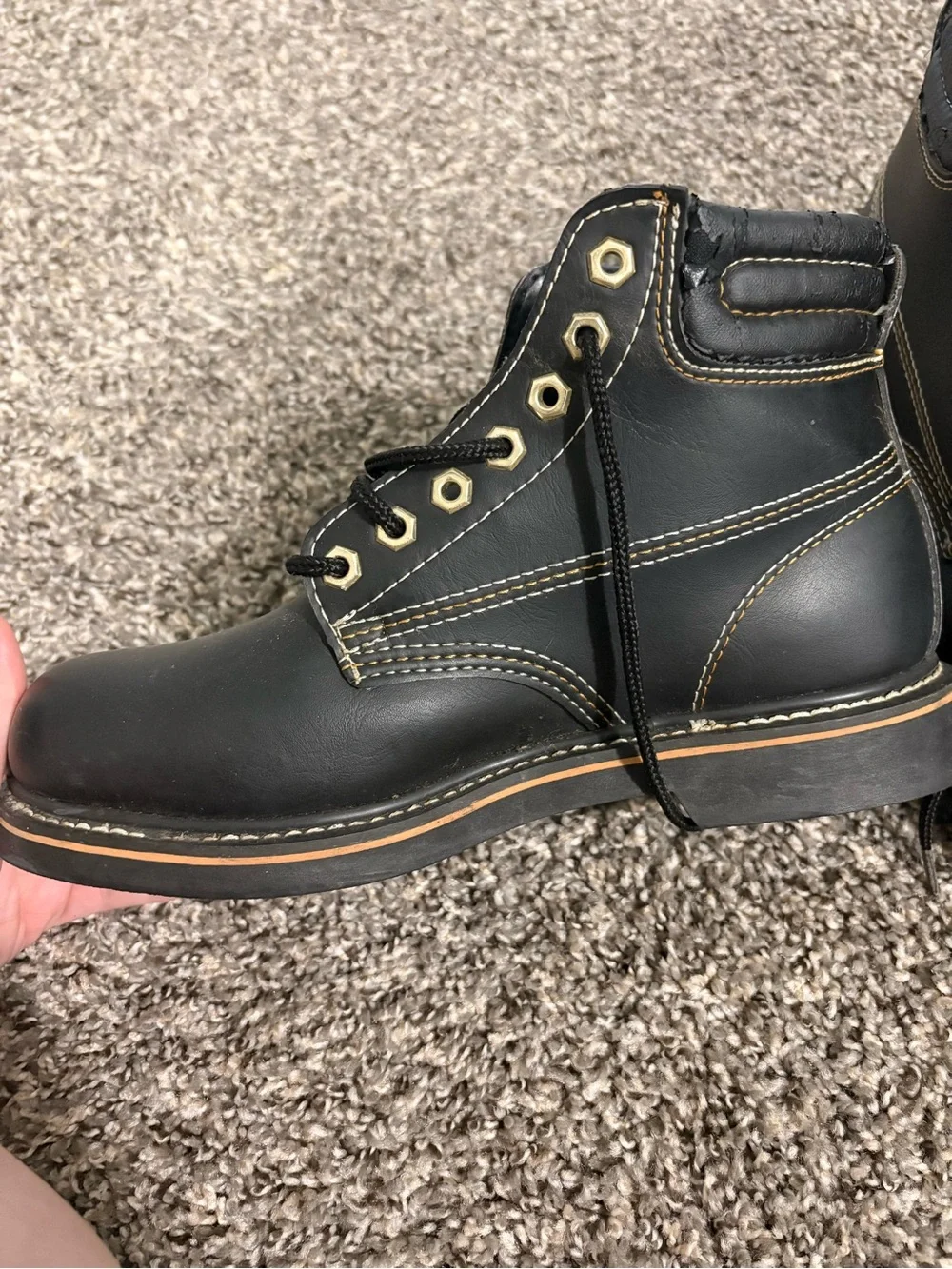 Men's Black Steel Toe Work Boots Sz 7